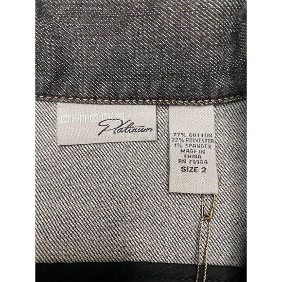 Chicos Platinum Dark Wash Denim‎ Jean Jacket Pleated Sz 2 Large 12 - Picture 4 of 8